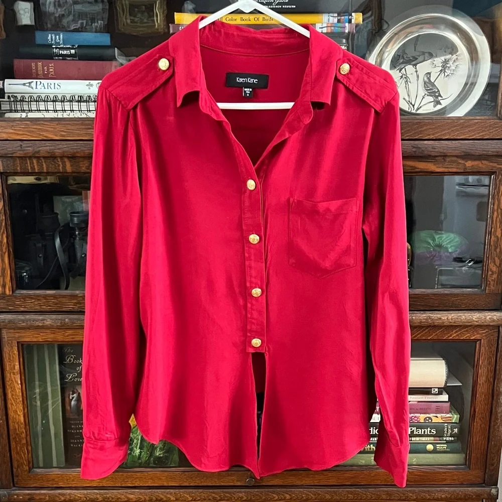Karen Kane Red Button-Up Tie Front Blouse - Picture 1 of 14